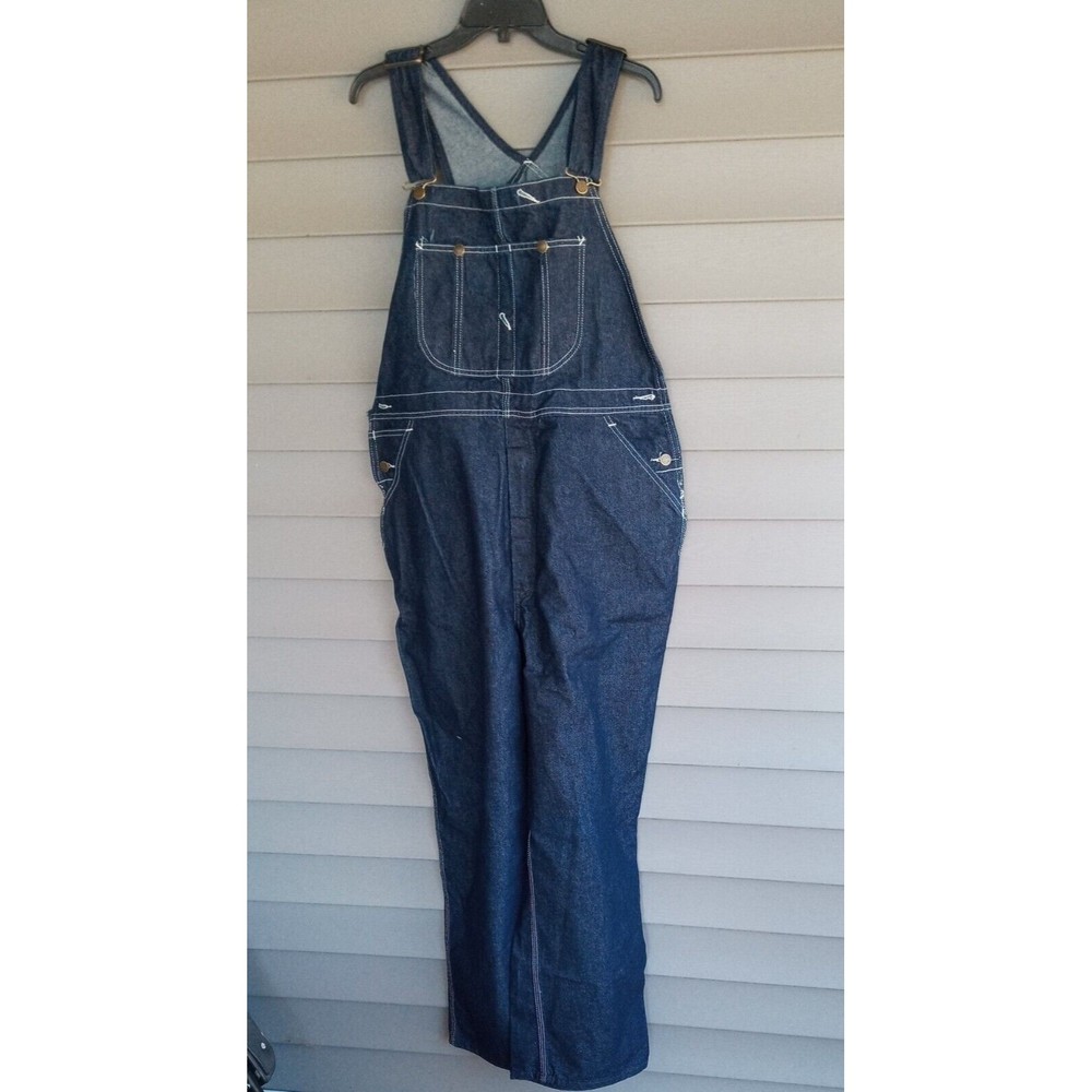 VTG SEARS ROEBUCKS MENS BIB OVERALLS DARK BLUE DENIM ZIP FLY- 40 X 32 NWOT